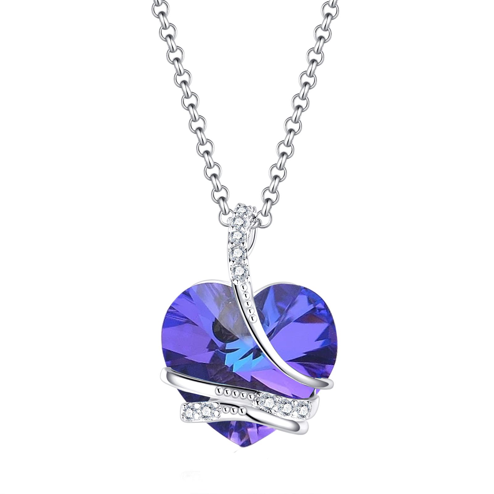 Saks Mavisi Kristal Taşlı Kalp Kolye (Altın Kaplama) - N0404L